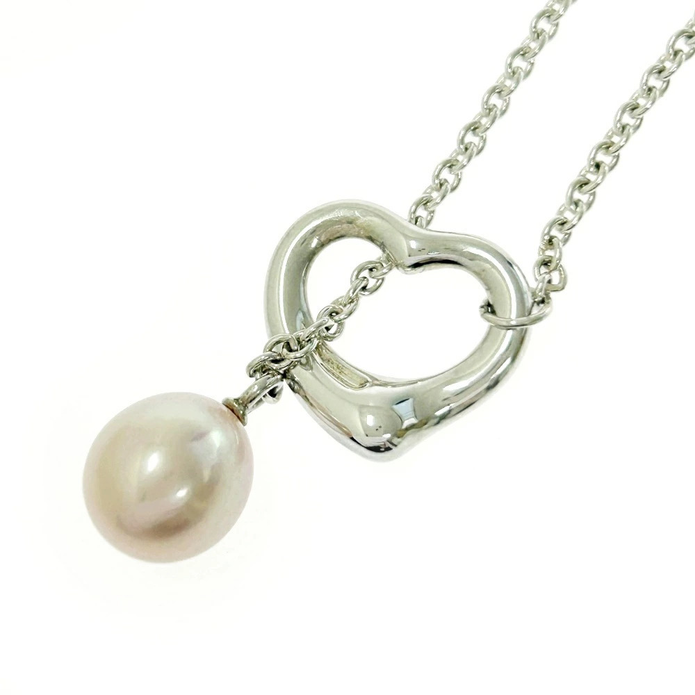 TIFFANYCo Tiffany Silver Pearl Open Heart Lariat Necklace